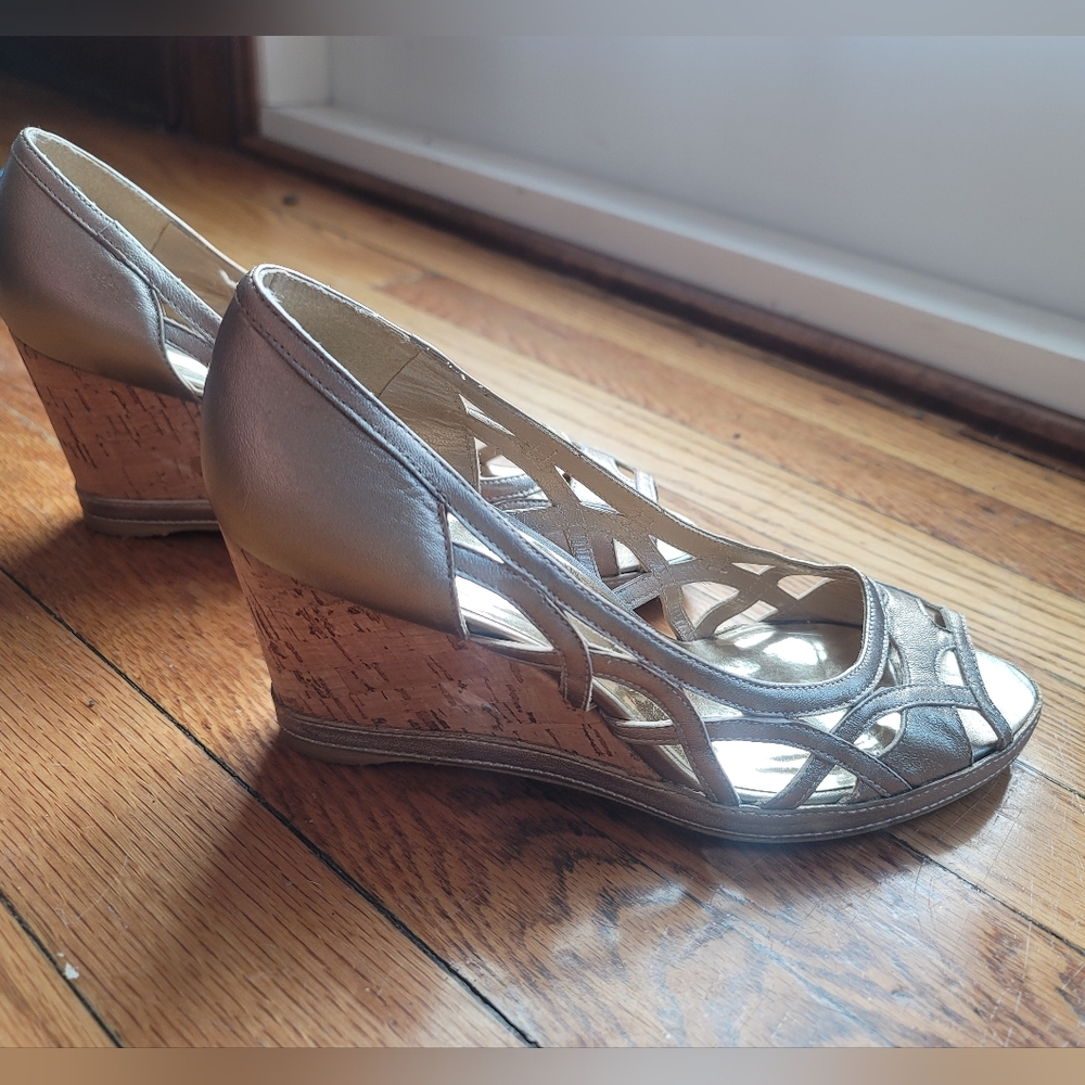 Stuart Weitzman Light Gold Wedges Size 8.5